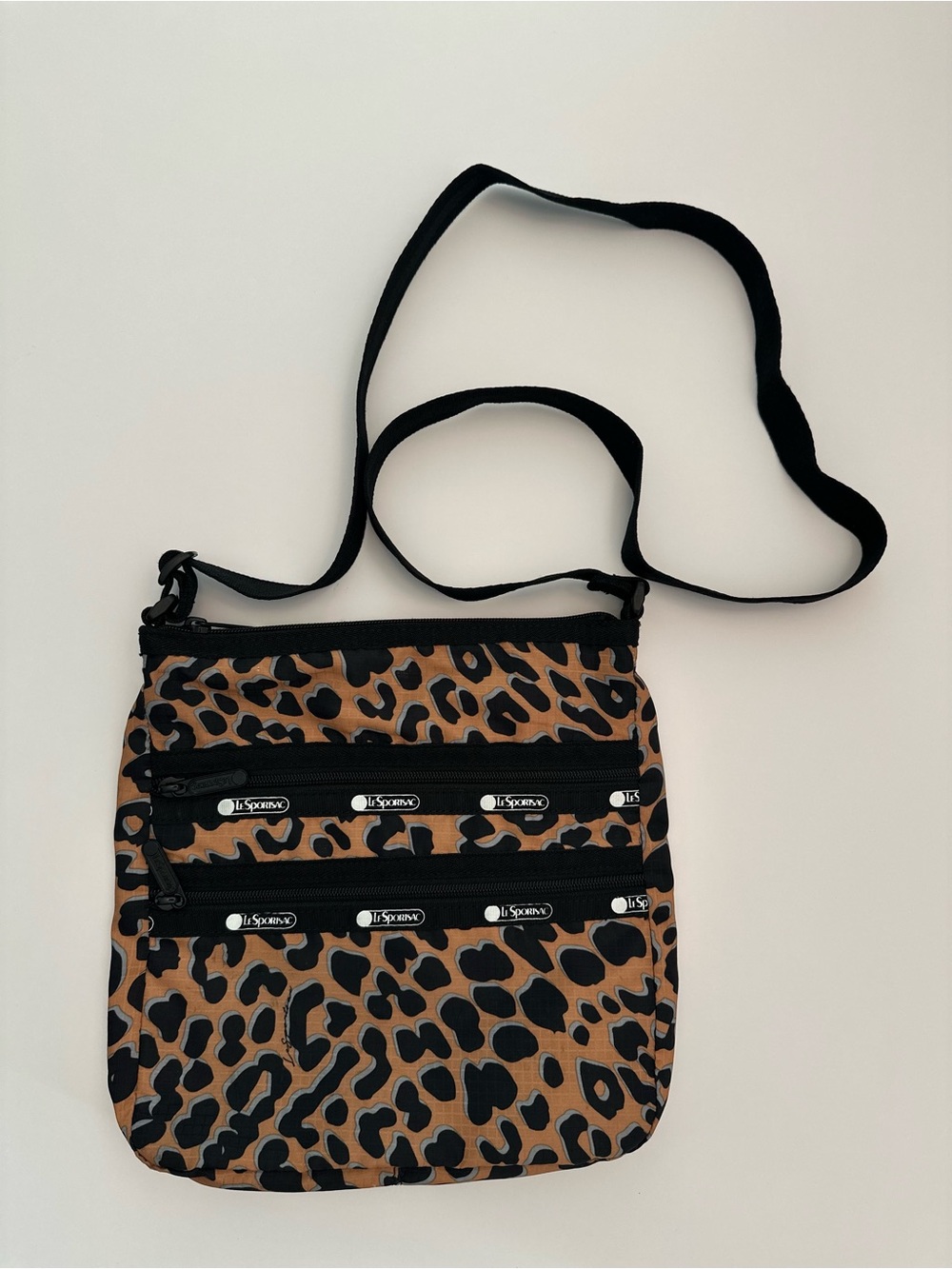 Y2K LeSportsac Leopard Print Crossbody Bag Multi Zip Nylon Animal Print